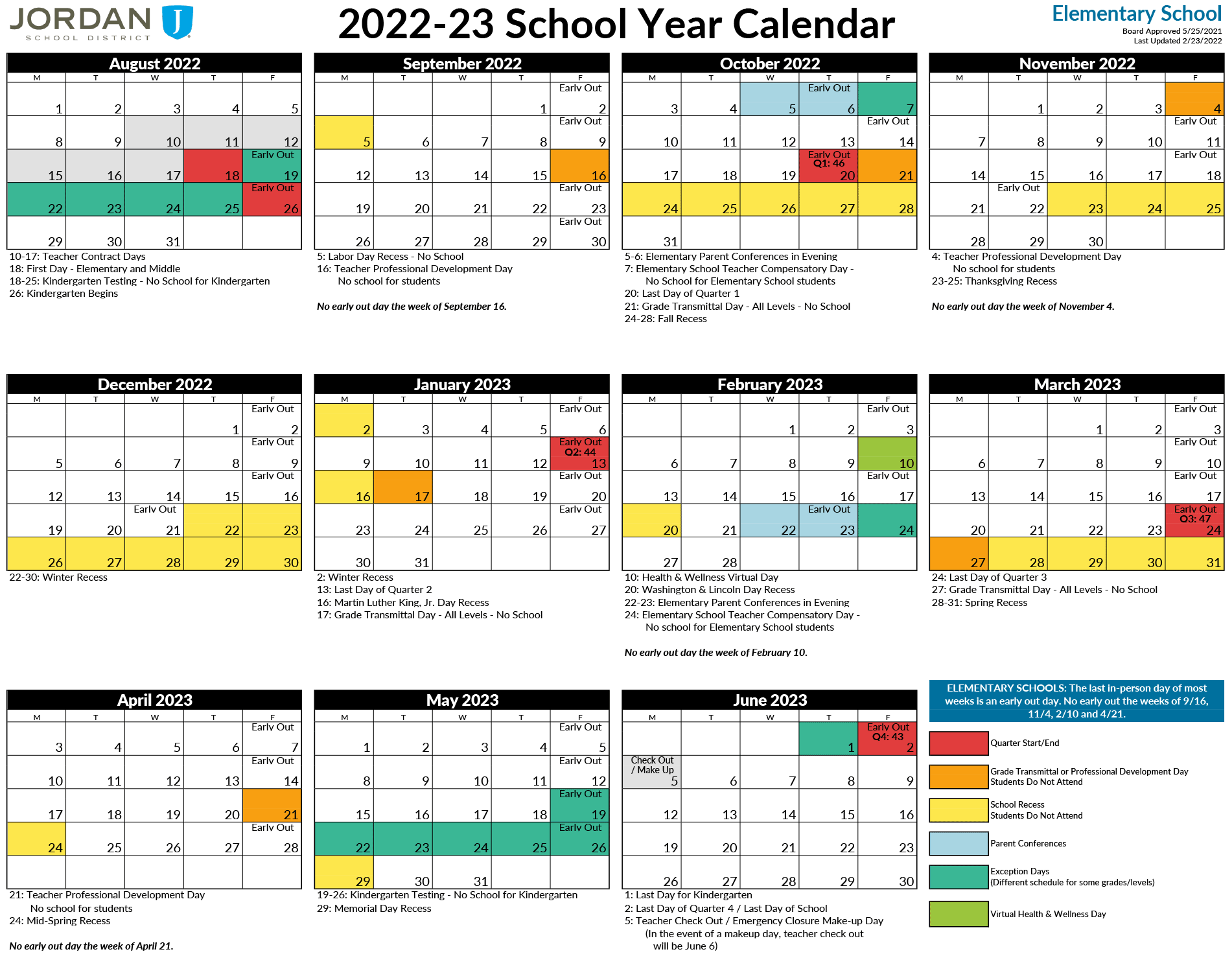 2022-23 Elementary School Calendar